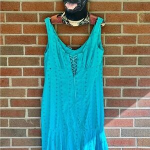 Angie Turquoise Maxi Dress with Lace-Up Detail
